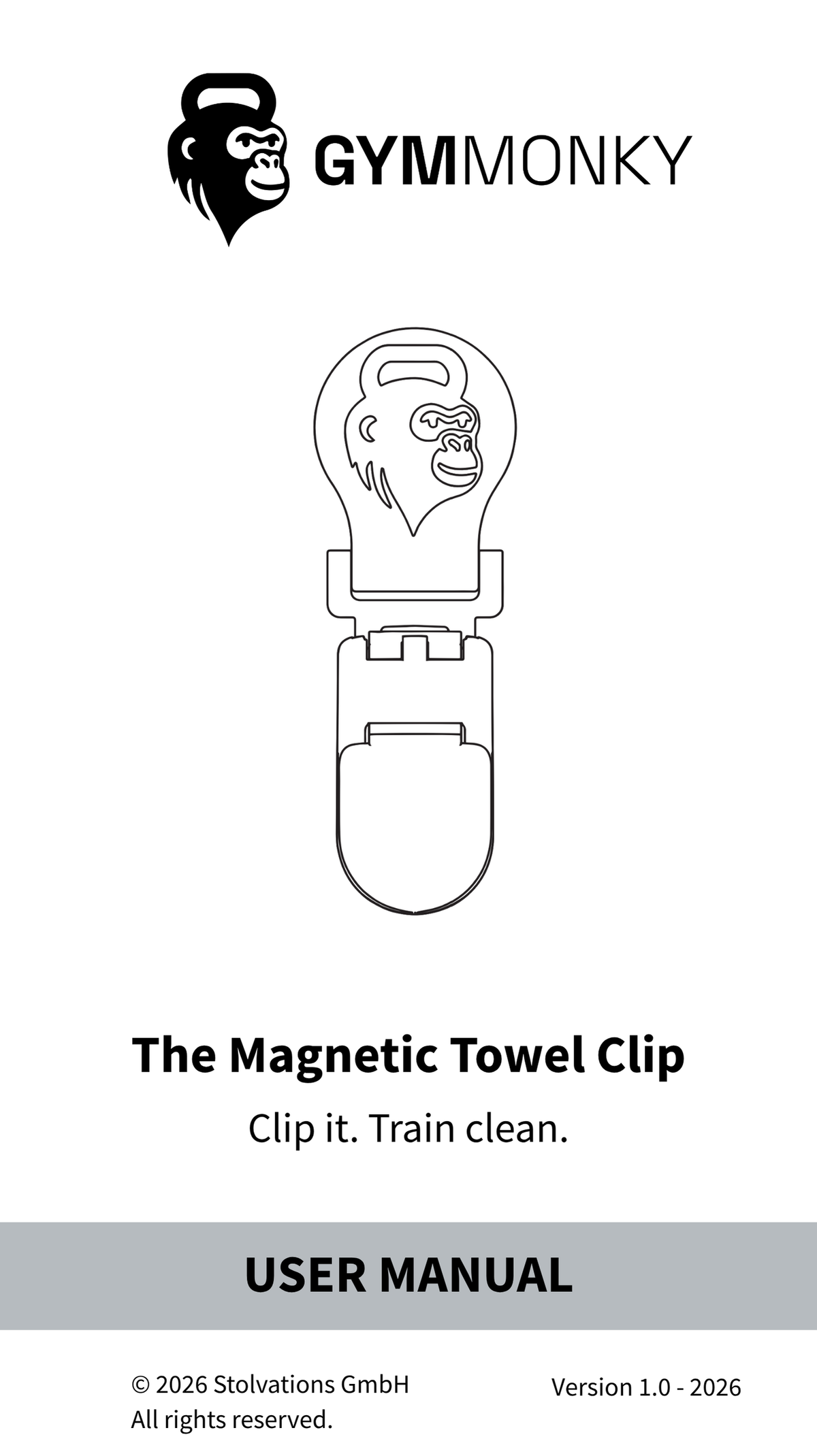 GYMMONKY Magnetic Towel Clip – Titelseite des User Guides, Version 1.0, 2026.