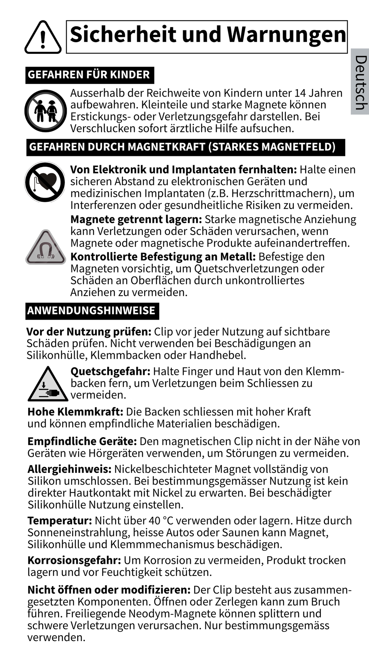 GYMMONKY Magnetic Towel Clip – Deutsch: Sicherheitshinweise zur Aufbewahrung und Verwendung des magnetischen Clips.